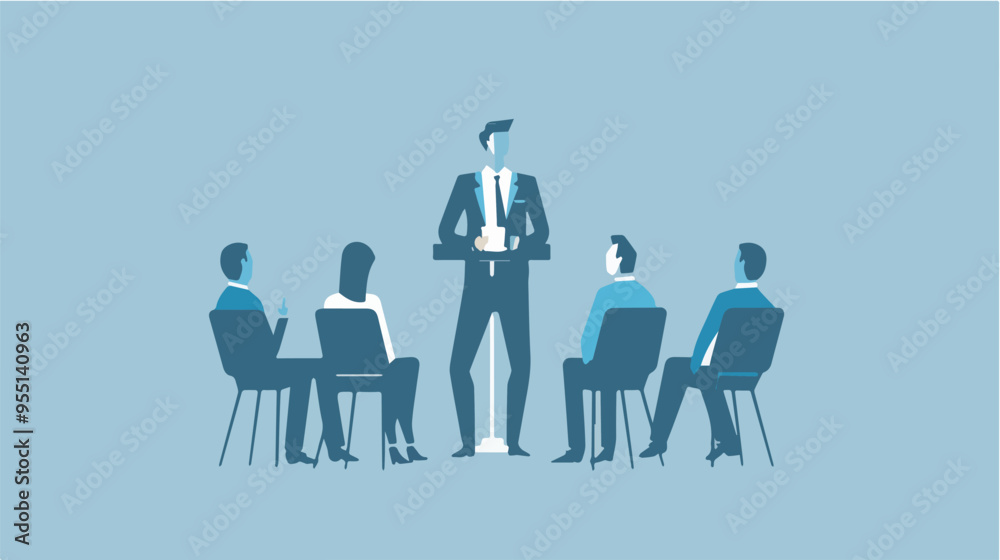 Businessman giving speech at conference meeting audience sitting on chairs listening corporate training seminar presentation concept boss speaking to employees modern office interior sketch horizontal Businessman giving speech at conference meeting audience sitting on chairs listening corporate training seminar presentation concept boss speaking to employees modern office interior sketch horizontal
