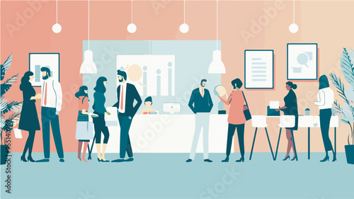 Diverse people networking in modern open space office interior business meeting and communication concept horizontal full length vector illustration