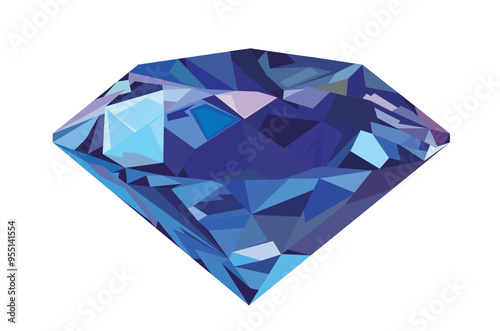 Blue brilliant diamond crystal ruby ​​bright vector gemstone rhomboid shape glitter and sparkle isolated on white background for jewelry advertising website poster