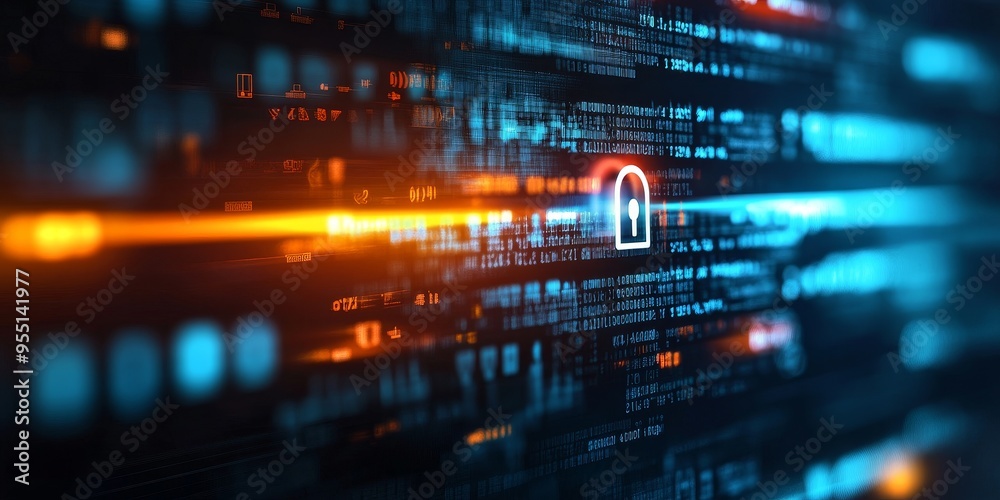 Fototapeta premium Close-up of a secure login screen with privacy features, including a blurred background and lock symbol, emphasizing financial data confidentiality