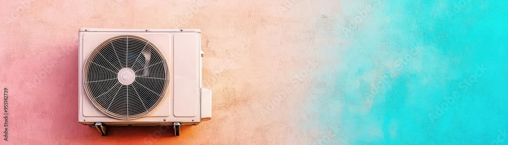 modern air conditioner unit with a fan, providing efficient cooling for residential outdoor space modern air conditioner unit with a fan, providing efficient cooling for residential outdoor space