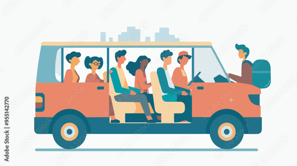 Group Of People Traveling In Minibus With Open Door Diverse Passengers And Driver On City Background Transportation Road Trip Travel Concept Minimalist Flat Vector Illustration Background Group Of People Traveling In Minibus With Open Door Diverse Passengers And Driver On City Background Transportation Road Trip Travel Concept Minimalist Flat Vector Illustration Background