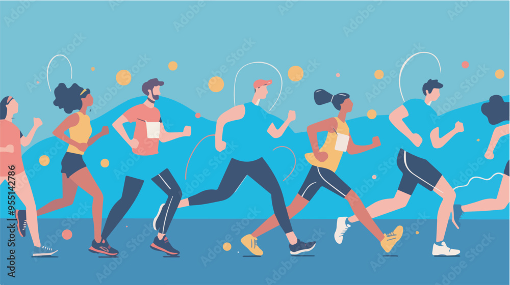 Group of people running marathon race competition active healthy lifestyle fitness jogging runners sportillustration Group of people running marathon race competition active healthy lifestyle fitness jogging runners sportillustration