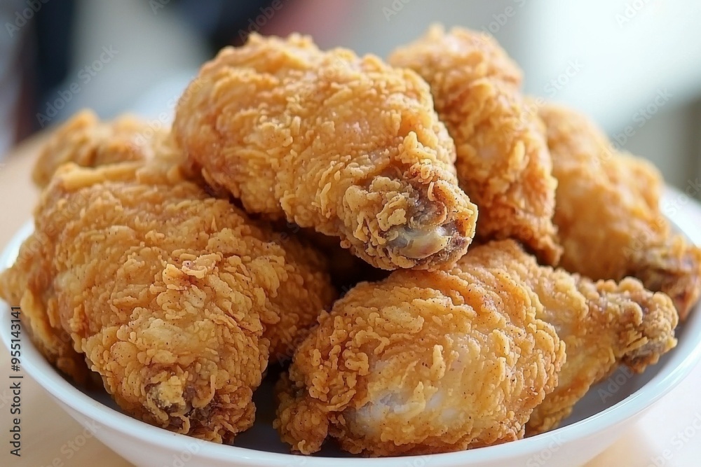 Close-up of Crispy Fried Chicken Pieces in a White Bowl