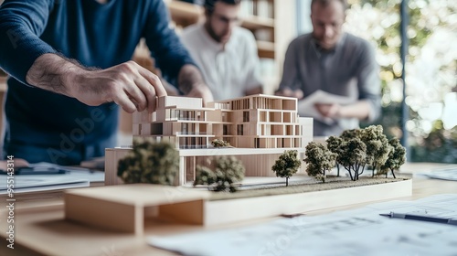 Architects and Engineers Discuss Building Model in Real Estate Planning Meeting