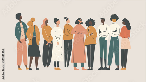Diverse group of people standing together community unity society multicultural conceptillustration isolated no background