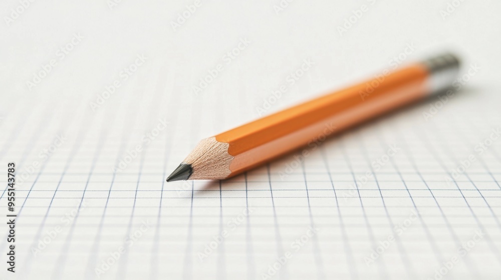 A pencil balanced on its tip, standing perfectly vertical on a sheet of graph paper, symbolizing balance and precision. A pencil balanced on its tip, standing perfectly vertical on a sheet of graph paper, symbolizing balance and precision.