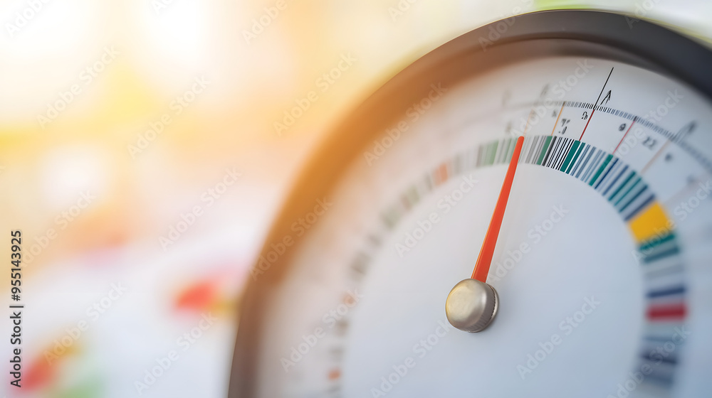Close-up of analog inflation gauge needle pointing to high rate, surrounded by economic charts and graphs, symbolizing critical financial analysis and economic monitoring Close-up of analog inflation gauge needle pointing to high rate, surrounded by economic charts and graphs, symbolizing critical financial analysis and economic monitoring