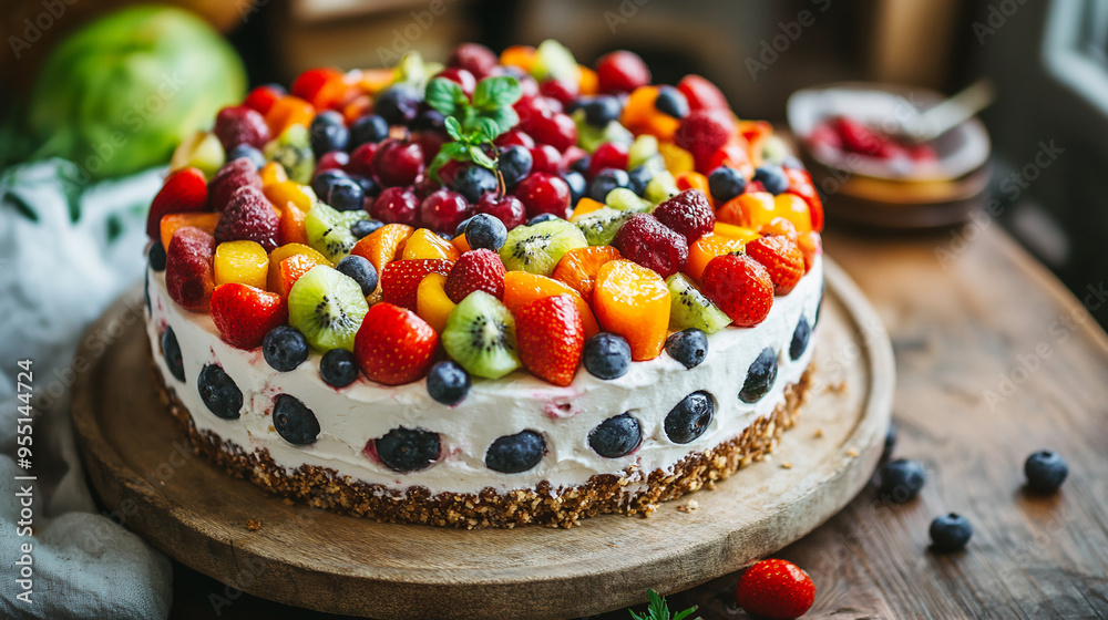 Homemade berry-fruit cake, decorated with fresh berries and fruits. Homemade berry-fruit cake, decorated with fresh berries and fruits.