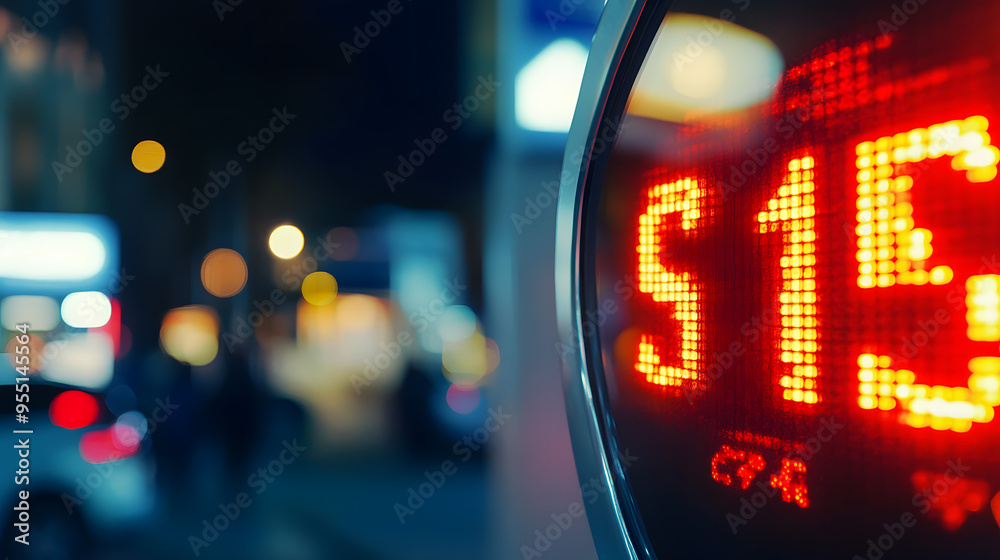 Close-up of digital gas price sign showing rising numbers at busy gas station, symbolizing rising gas prices Close-up of digital gas price sign showing rising numbers at busy gas station, symbolizing rising gas prices