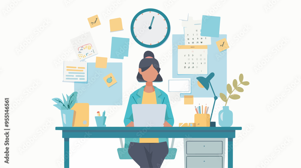 Woman working from home office desk workspace organization freelancer remote work business woman entrepreneur online studying online learning student studying from homeillustration Woman working from home office desk workspace organization freelancer remote work business woman entrepreneur online studying online learning student studying from homeillustration