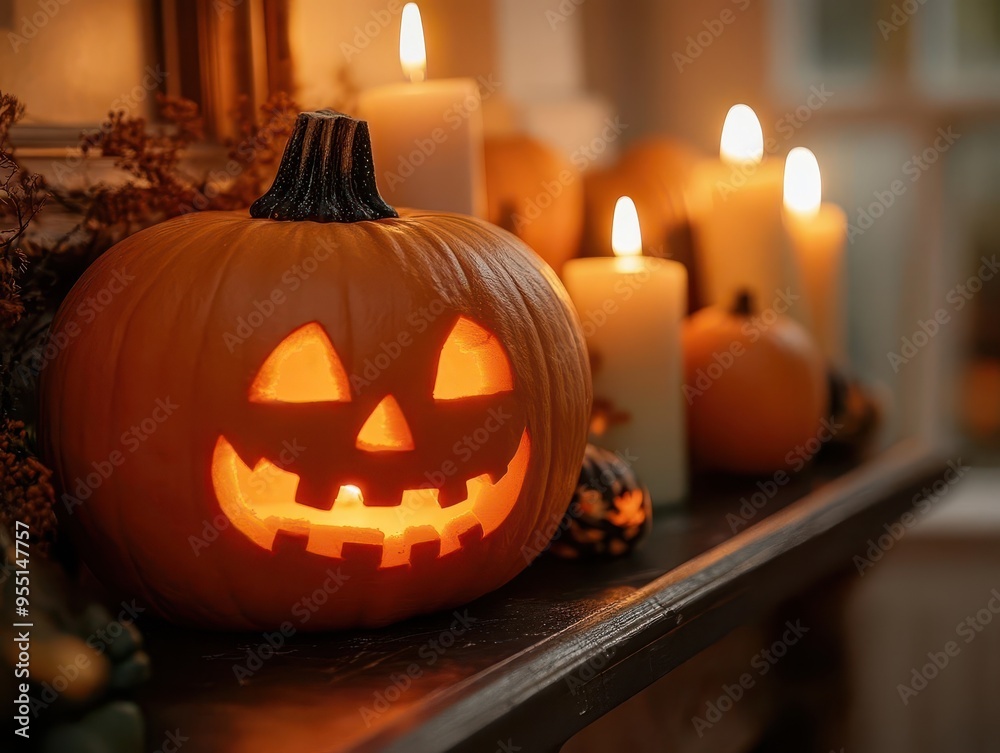Halloween countdown calendar with spooky designs, placed on a dark mantle, festive style, close-up, soft lighting, warm tones Halloween countdown calendar with spooky designs, placed on a dark mantle, festive style, close-up, soft lighting, warm tones