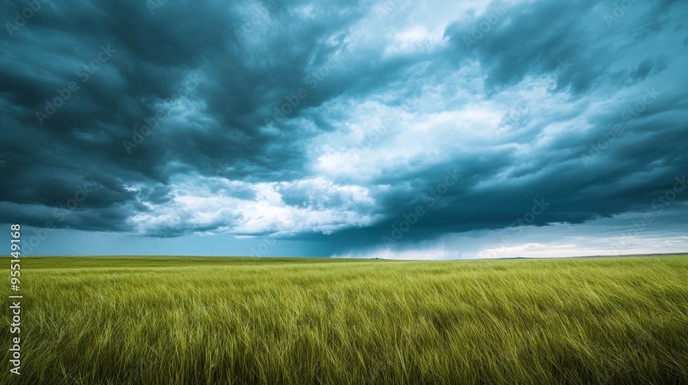 A wide shot of a vast prairie with endless stretches of grass under a dramatic stormy sky, showcasing the raw beauty of nature. A wide shot of a vast prairie with endless stretches of grass under a dramatic stormy sky, showcasing the raw beauty of nature.