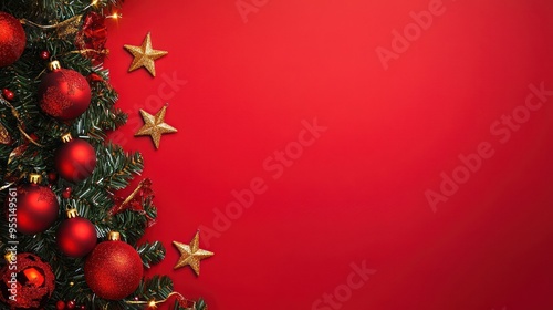 Christmas Tree Ornaments on Red Background