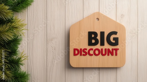 A wooden tag displaying a bold 'Big Discount' message, perfect for sales promotions and marketing materials. photo