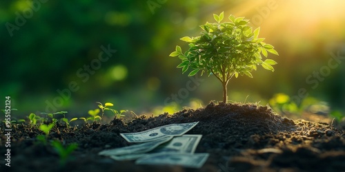 Financial Growth: Tree Emerging from Dollar Bills