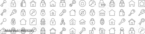 Pack of Real Estate Related Line Icons. Editable Stroke for Design, Web Sites, Apps, Cards. Contains Linear Images of House and Key