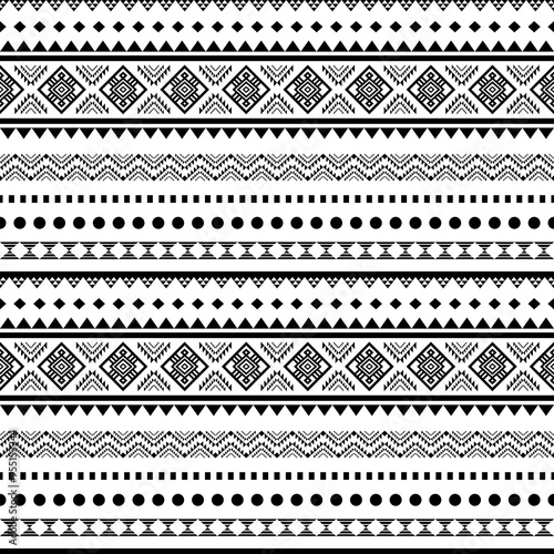 Ancient echoes Aztec geometric seamless patterns southwest Navajo Native American tribal ethnic black and white for textile printing