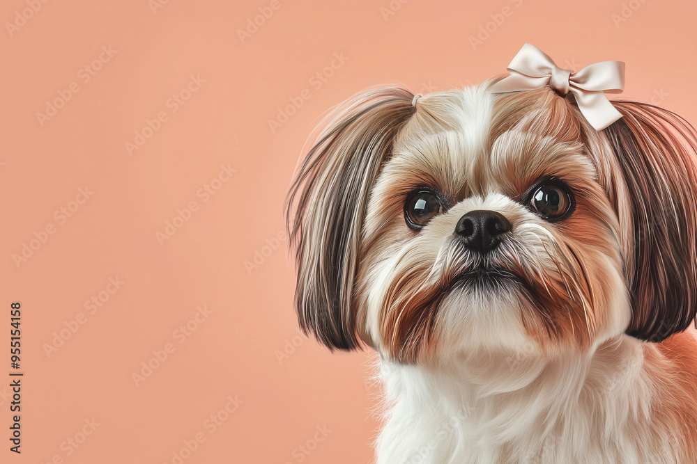 The photo of Dog French bulldog, Labrador retriever ,Golden retriever,  German shepherd ,Poodle, Beagle
 with a cheerful expression is sitting upright and alert on the left side of a solid  background