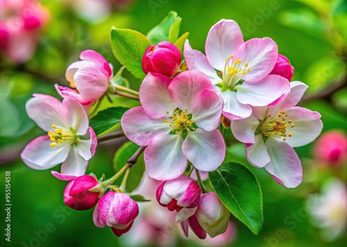 Vivid Pink And White Petals Of The Arkansas State Flower, The Apple Blossom, Bloom Softly Against A Verdant Background photo