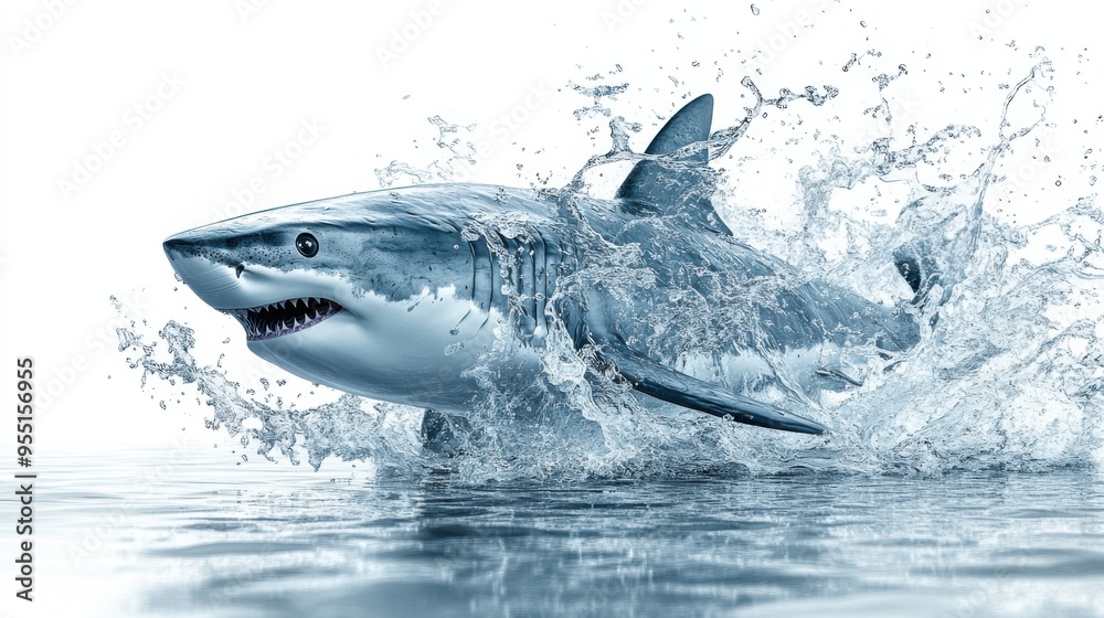 Fototapeta premium 3D-rendered clipart of a shark lunging towards a swimming figure
