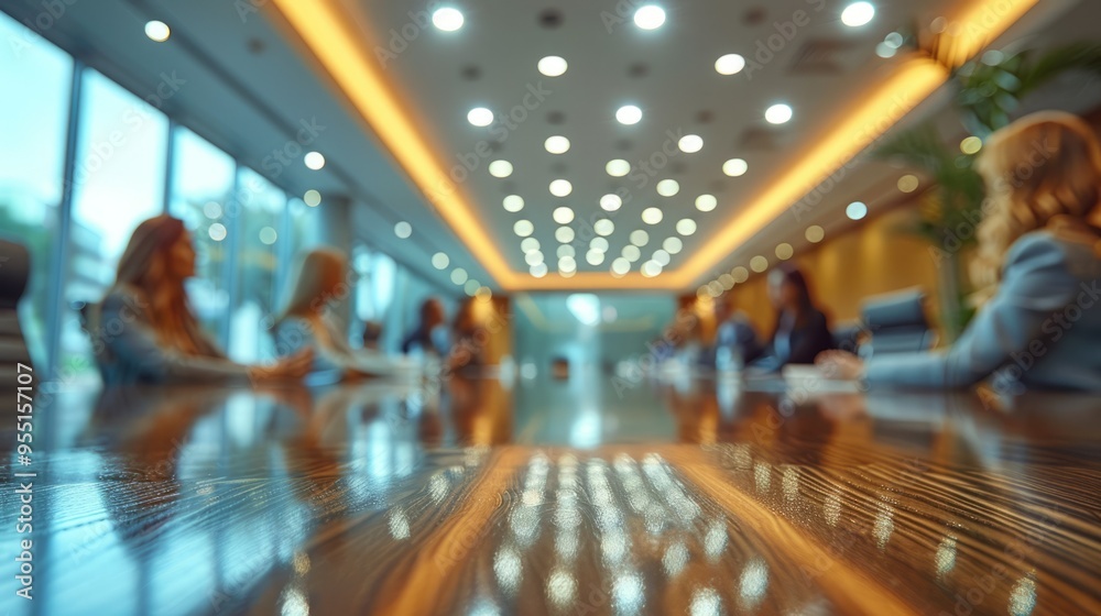 Obraz premium A group of people are sitting around a table in a conference room