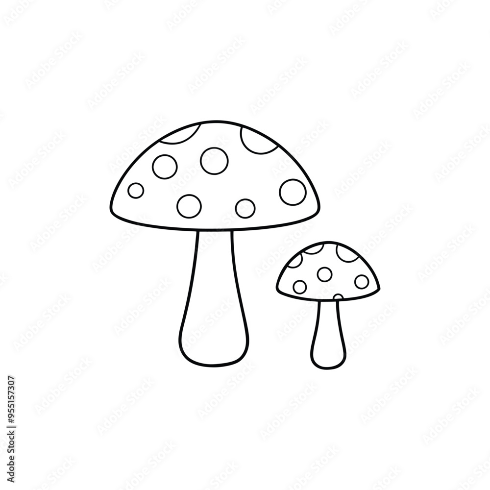 Stylized Mushroom Drawing - Black and White Outline