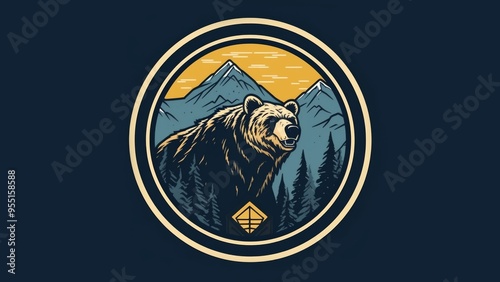 create a simple Smoky Mountain logo, patch, simple pattern, flat image, simple colors, add bea