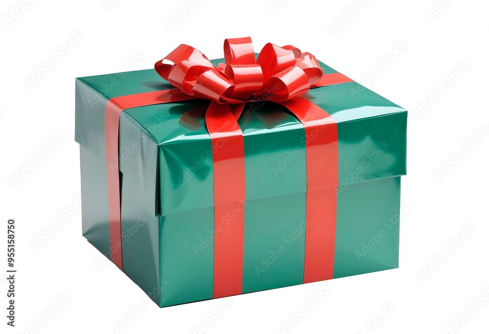 Green gift box with a red ribbon and bow Green gift box with a red ribbon and bow