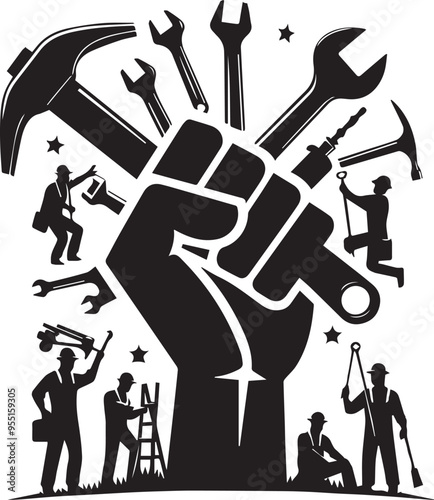 happy labor day workers character icons silhouette vector art flat logo design t shirt background banner illustrations