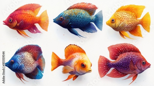 A collection of vividly colored coral reef fish