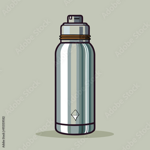 Illustrate a reusable water bottle made of stainless steel