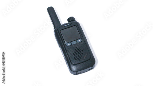 Black portable radio ht or walkie talkie in a white background