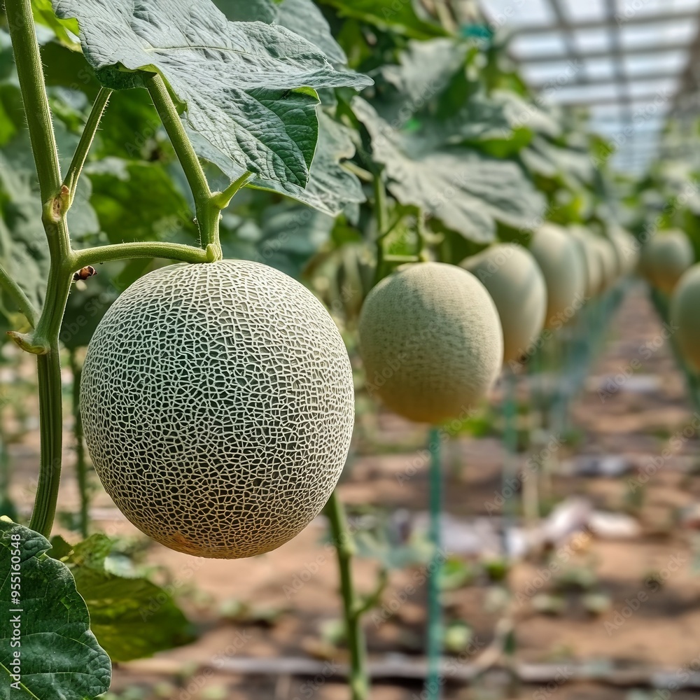 Melon growing in a greenhouse in farm Thailand Melon growing in a greenhouse in farm Thailand