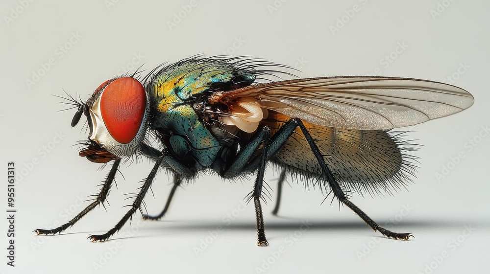 A fly in profile view on a white background A fly in profile view on a white background