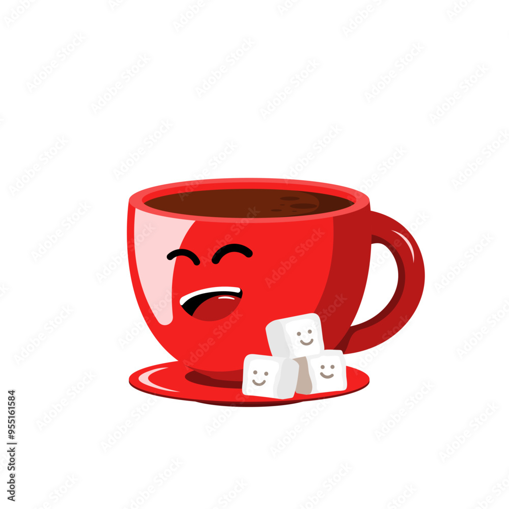 Cute and funny cartoon coffee cup for coffee lovers, Vector illustration.