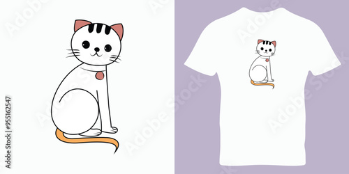 Happy Cute Cat illustration. Smiling puppy sticker. Cute cat vector. Hand drawn vector. Anime style kitty. Cartoon animal. Cute Valentine card in kawaii style.
Sketch style design for t-shirt.