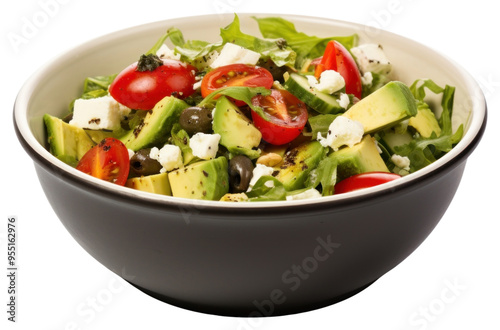 PNG Healthy green salad with avocado feta cheese and fresh vegetables fruit plate plant.