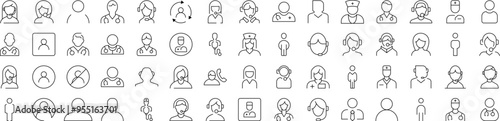 Doctor, Dispatcher, Office Worker Thin Line Icon Set. Editable Stroke. Suitable for Banners, Cards, Social Networks, Apps