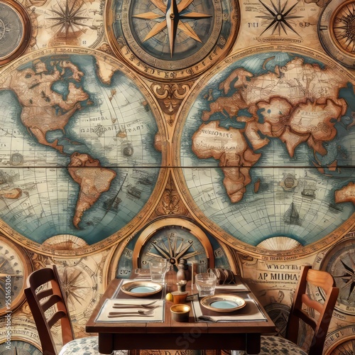 187 46 Old world map oilcloth Oilcloth with old world map prints photo