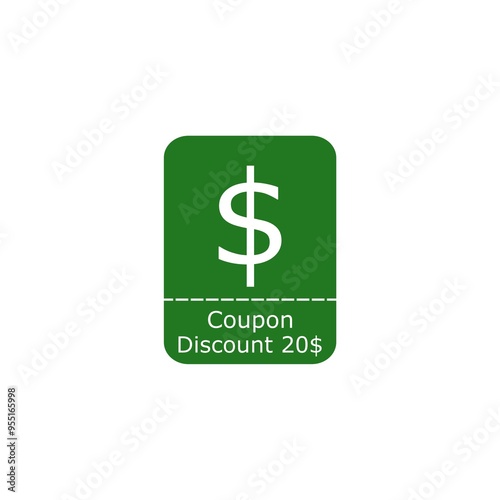 Sale 20 percent off banner. Discount sticker shape green icon isolated on white background.