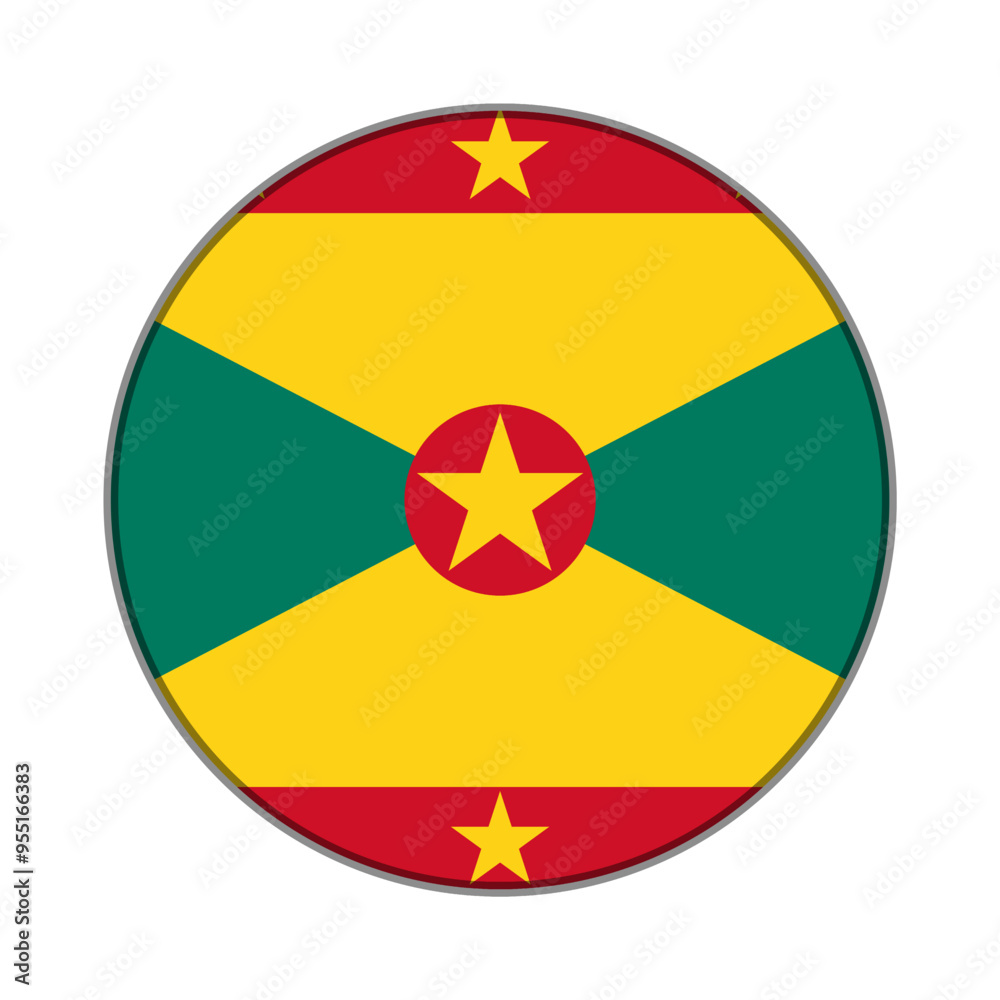The flag of Grenada. Flag icon. Standard color. Round flag. Computer illustration. Digital illustration. Vector illustration. The flag of Grenada. Flag icon. Standard color. Round flag. Computer illustration. Digital illustration. Vector illustration.
