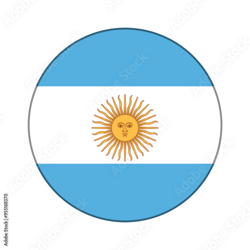 The flag of Argentina. Flag icon. Standard color. Round flag. Computer illustration. Digital illustration. Vector illustration.