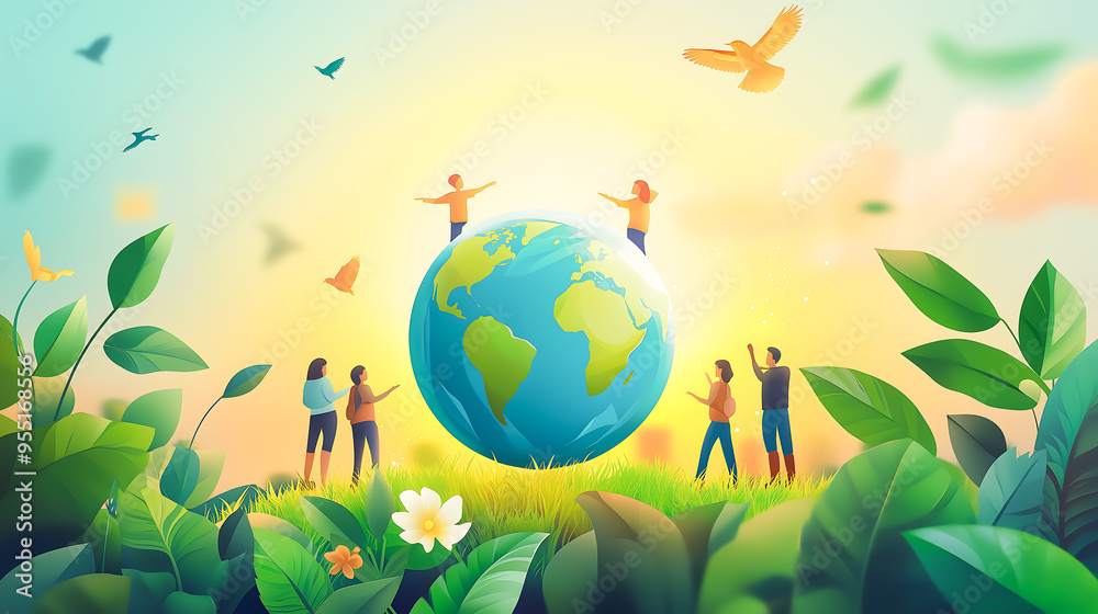 Naklejka premium Vector Illustration of Save the Planet Concept. Flat Modern Design for Web Page, Banner
