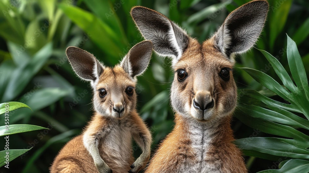 Fototapeta premium Clipart of a kangaroo and its joey playfully interacting