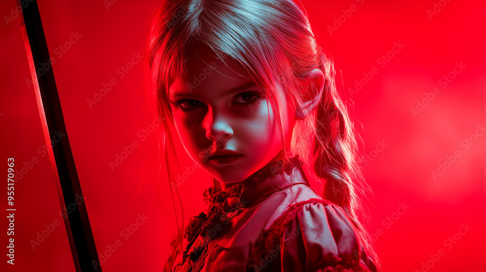 Children in modern cosplay of fantastic fictional movie characters in a Witcher costume for Halloween Children in modern cosplay of fantastic fictional movie characters in a Witcher costume for Halloween