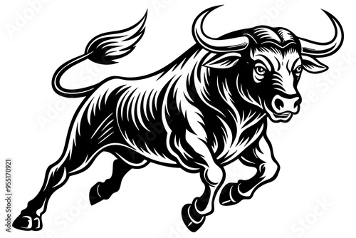 A running bull vector art illustration