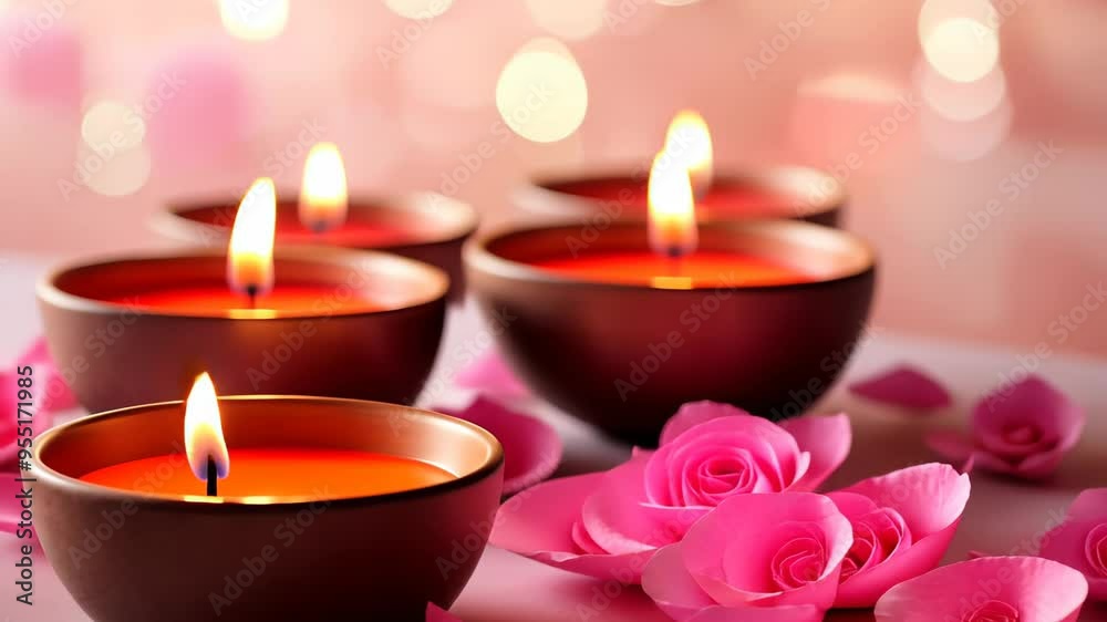 Tranquil floating candles illuminate rose petals, enhancing a peaceful environment perfect for meditation or relaxation Tranquil floating candles illuminate rose petals, enhancing a peaceful environment perfect for meditation or relaxation