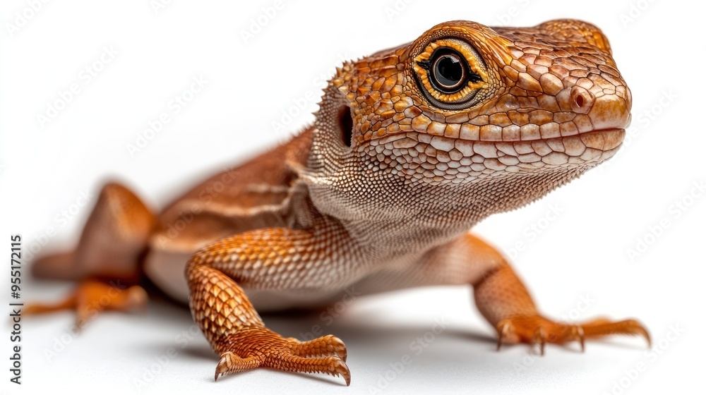 Obraz premium A golden lizard explores a pristine surface, its vibrant colors glowing under soft light