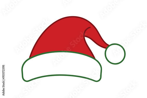 line art Christmas Santa Claus hat vector illustration in white background
